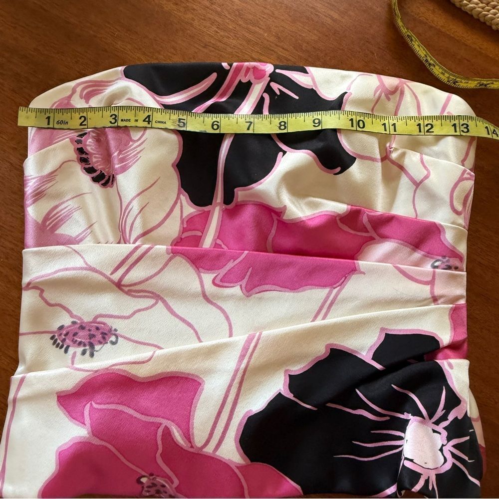 Kay Unger New York Silk Bustier Pink Off-White Black Floral Strapless Top Size 4 - Picture 16 of 16